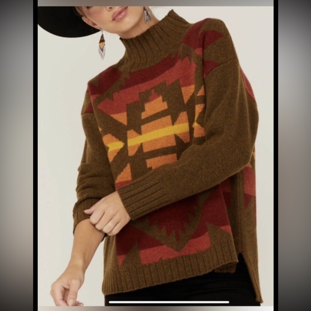 Pendleton 100% Lambswool Turtleneck Sweater Bold Aztec Geometric Pattern Size S - Picture 8 of 8